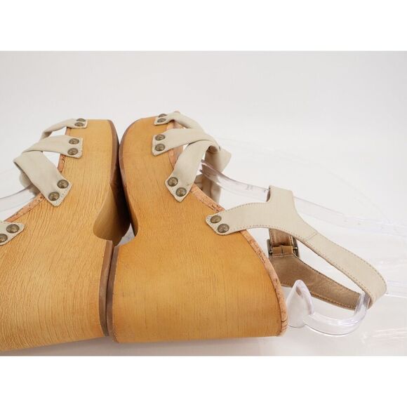 Korks Kork Ease Dawson Ivory Platform Wooden Wedge Sandals Ankle Strap Size 10M - Picture 10 of 14